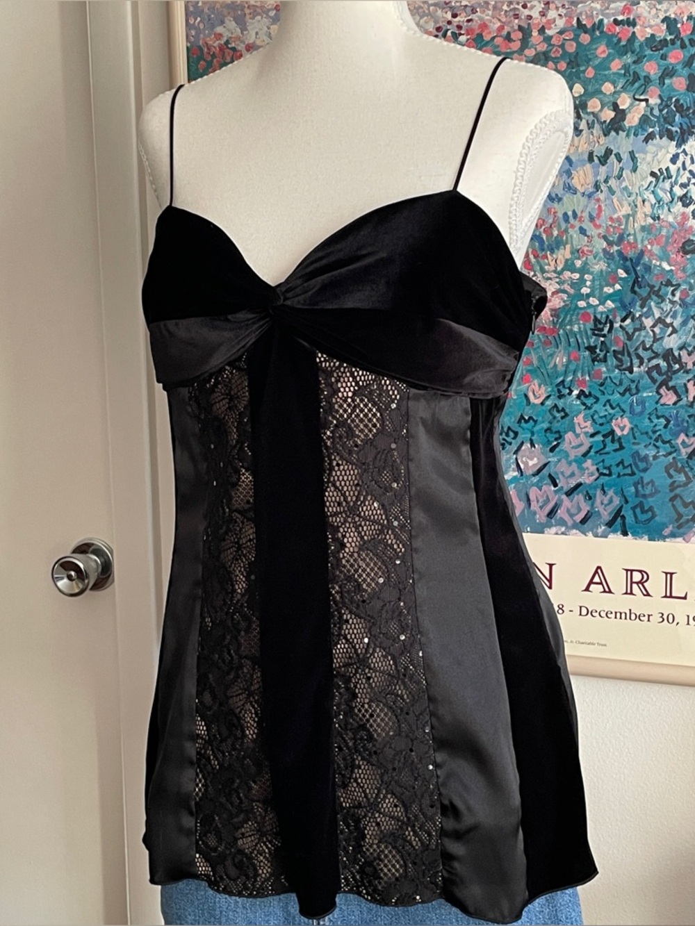 Vintage Caché Bustier Top L Black Velvet Lace Burnout Whimsigoth Vamp 90s Y2K - Picture 4 of 12